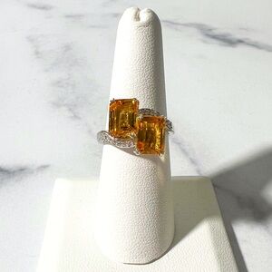 3.40ctw Citrine With .20ctw White Zircon Rhodium Over Silver Bypass Ring